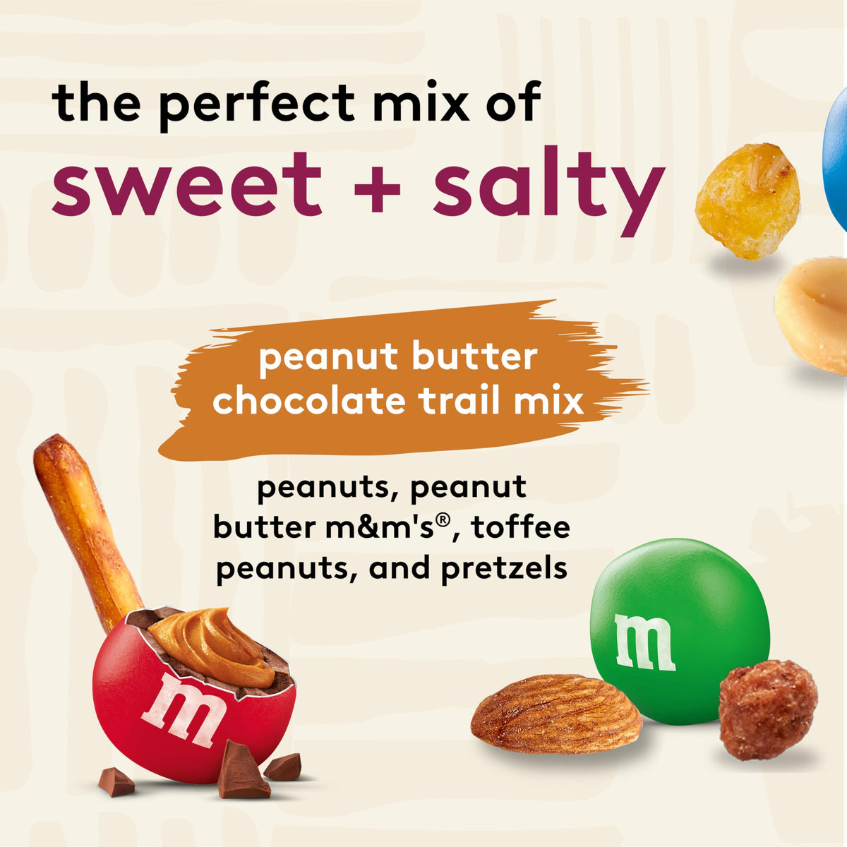 Snak Club Peanut Butter Chocolate Trail Mix bag with peanut butter M&M’s for indulgent crunch.