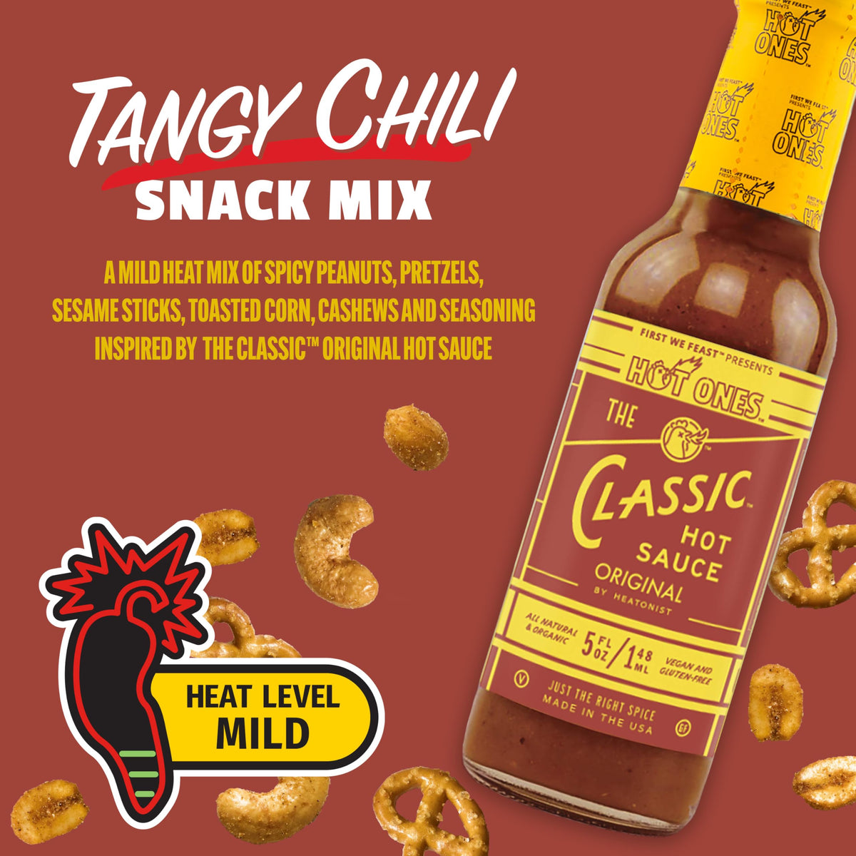 Snak Club snack mix cashews and sesame sticks close-up.