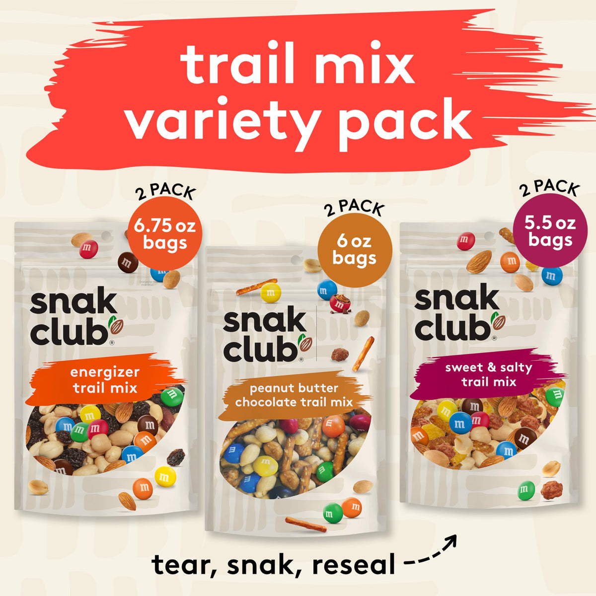 Snak Club Sweet and Salty Trail Mix bag with toffee peanuts for satisfying sweet-salty bites.