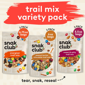 Snak Club Sweet and Salty Trail Mix bag with toffee peanuts for satisfying sweet-salty bites.