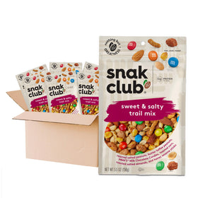 Snak Club Sweet and Salty Trail Mix with peanuts and butter toffee for a satisfying crunch.