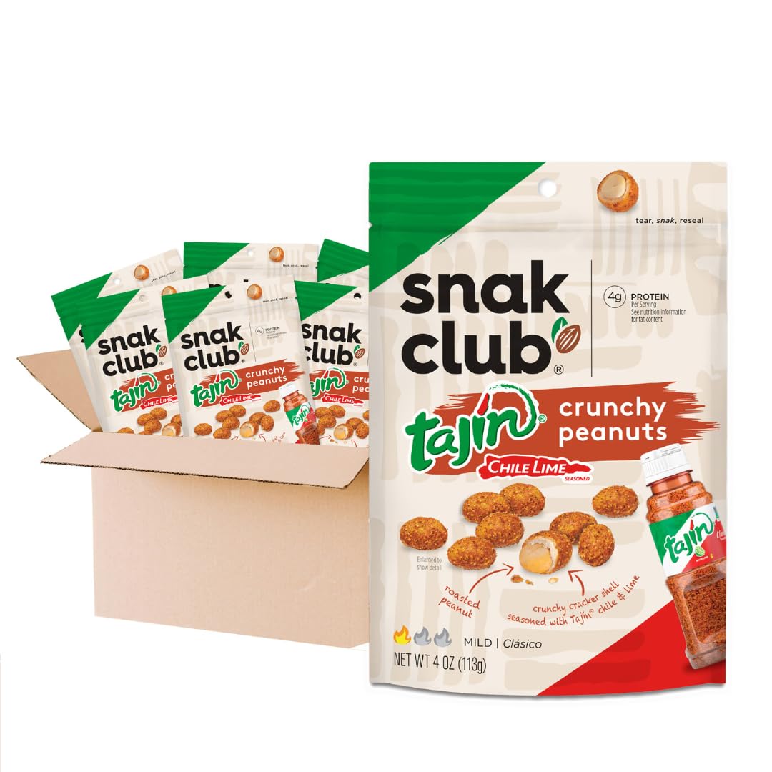 Snak Club Tajín Crunchy Peanuts bag front view for on-the-go snacking.