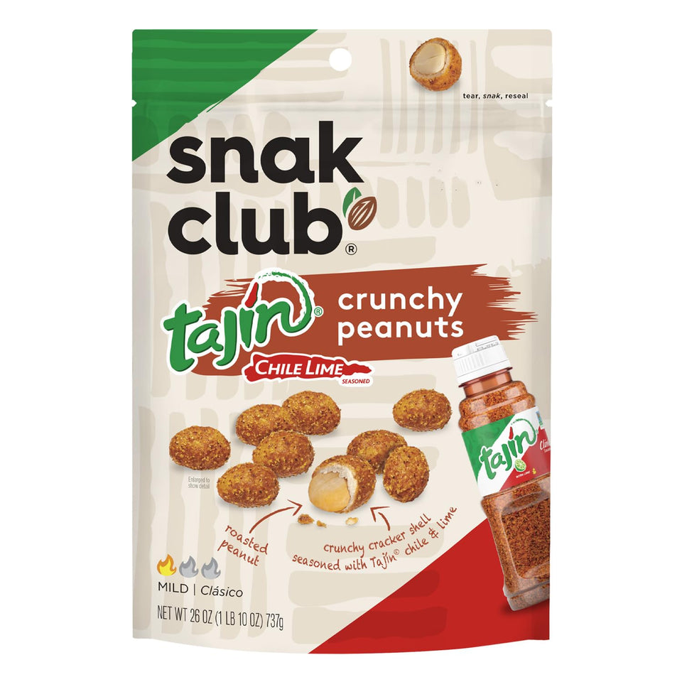 Snak Club Tajín Crunchy Peanuts front view, ready for quick snacking.