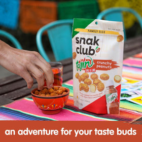 Snak Club Tajín Crunchy Peanuts in a bowl for quick enjoyment.