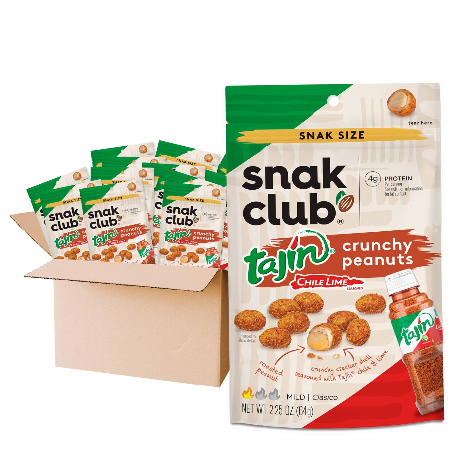 Snak Club Tajin Crunchy Peanuts pack ready for on-the-go snacking.