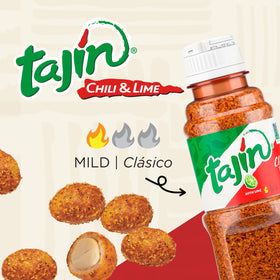 Snak Club Tajin Crunchy Peanuts spice-dusted for tangy flavor.