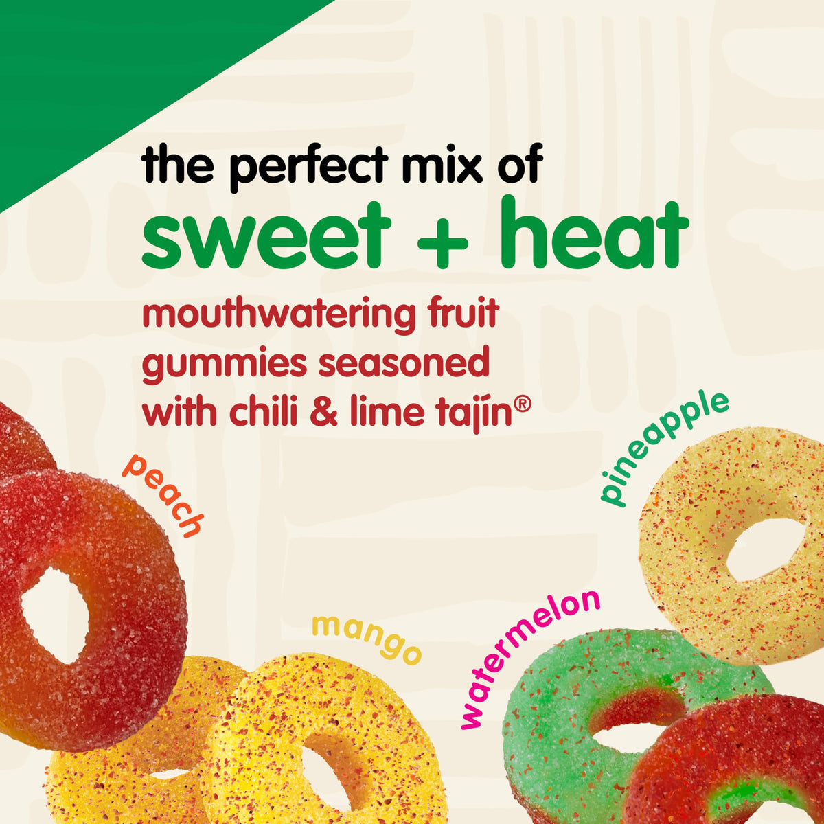Snak Club Tajin Mango Ring close-up with chili-lime seasoning.