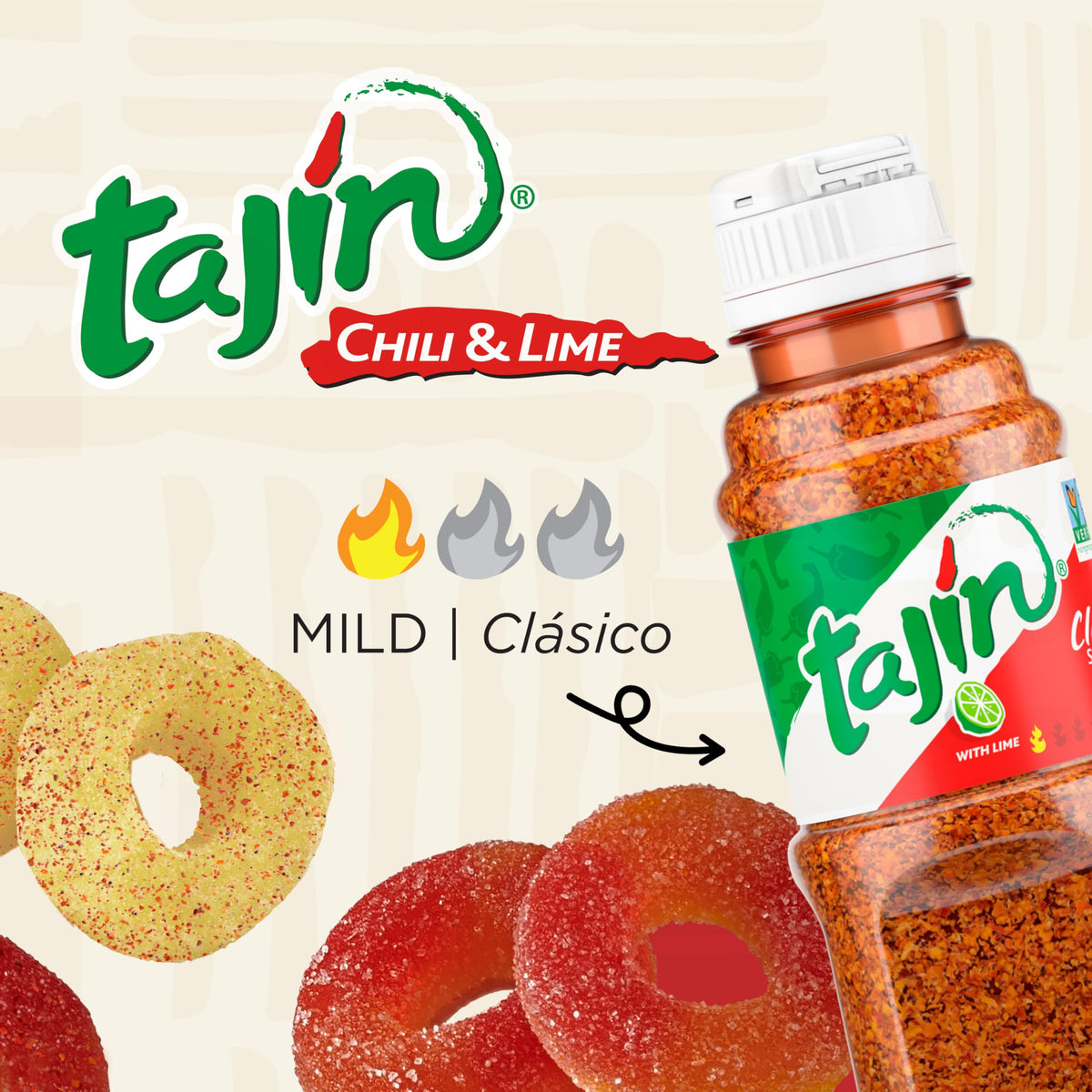 Snak Club Tajin Pineapple Ring close-up with vibrant color and Tajin coating.