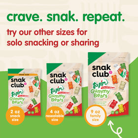 Snak Club Tajin Gummy Bears assorted fruits with bold heat.
