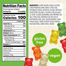 Snak Club Tajin Gummy Bears vegan gluten-free badge on packaging.