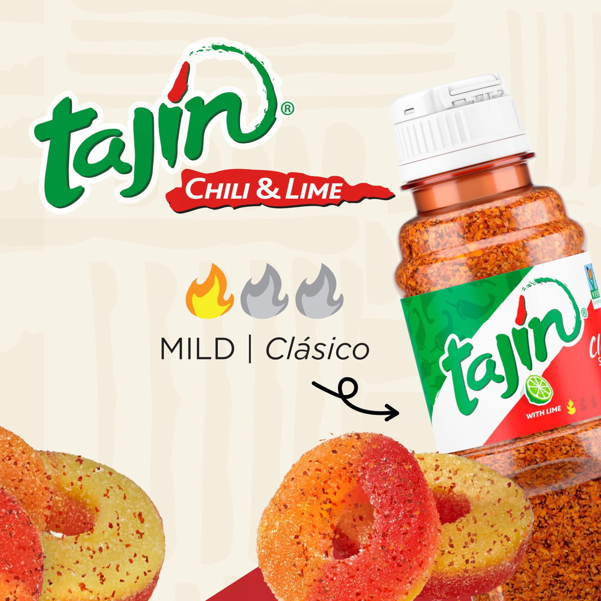Snak Club Tajin Peach Rings serving idea on a snack tray for gatherings.