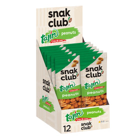 Snak Club Tajin Peanuts in a resealable bag with bold chili-lime flavor for on-the-go snacking.