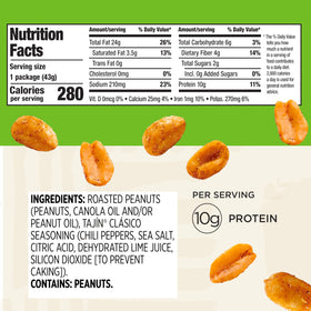 Ingredient badge highlights flavor blend and allergen info for informed snacking.