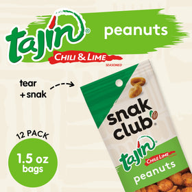 Close-up of Tajin seasoning on roasted peanuts, tangy and savory in every bite.
