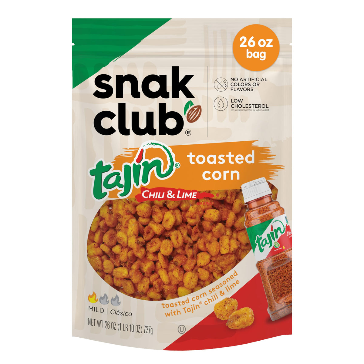 Snak Club Tajin Toasted Corn bag with bold chili-lime seasoning for sharing.