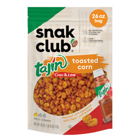 Snak Club Tajin Toasted Corn bag with bold chili-lime seasoning for sharing.