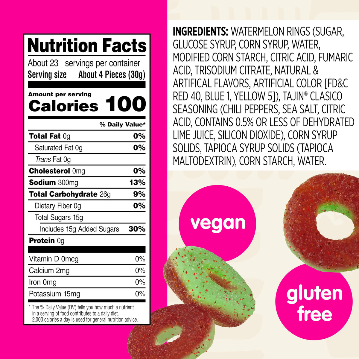Snak Club Tajin Watermelon Rings resealable bag keeps flavor fresh.