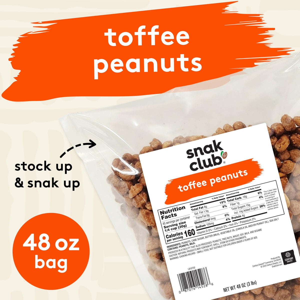 Snak Club Toffee Peanuts candied with praline coat in a festive bowl.