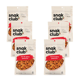 Snak Club Hot Spicy Peanuts bag closeup with bold chili seasoning for on-the-go snacking