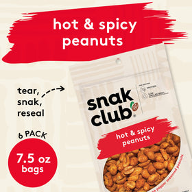 Snak Club Hot Spicy Peanuts spice dust and crunchy texture highlight zesty flavor