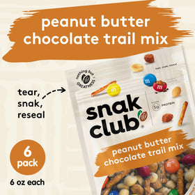 Snak Club Peanut Butter M&M’S trail mix chocolate candies add sweetness for quick energy.