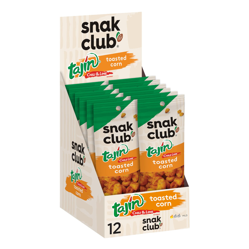 Snak Club Tajin Toasted Corn bag front highlighting bold chili lime flavor