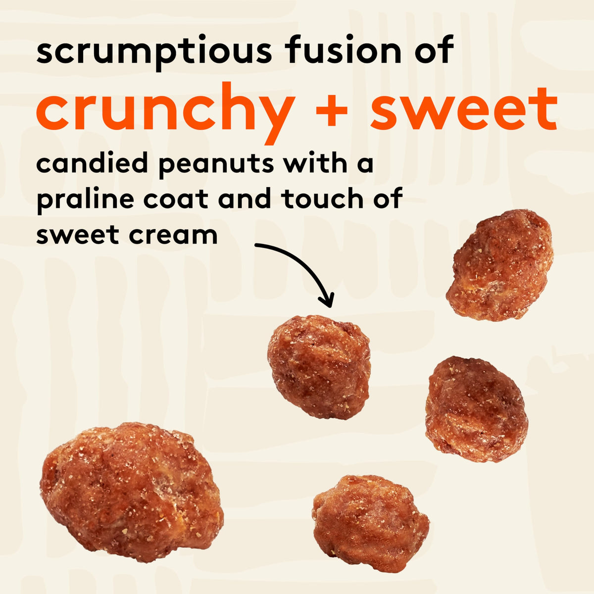 Snak Club Toffee Peanuts close-up reveals praline coating and creamy texture.