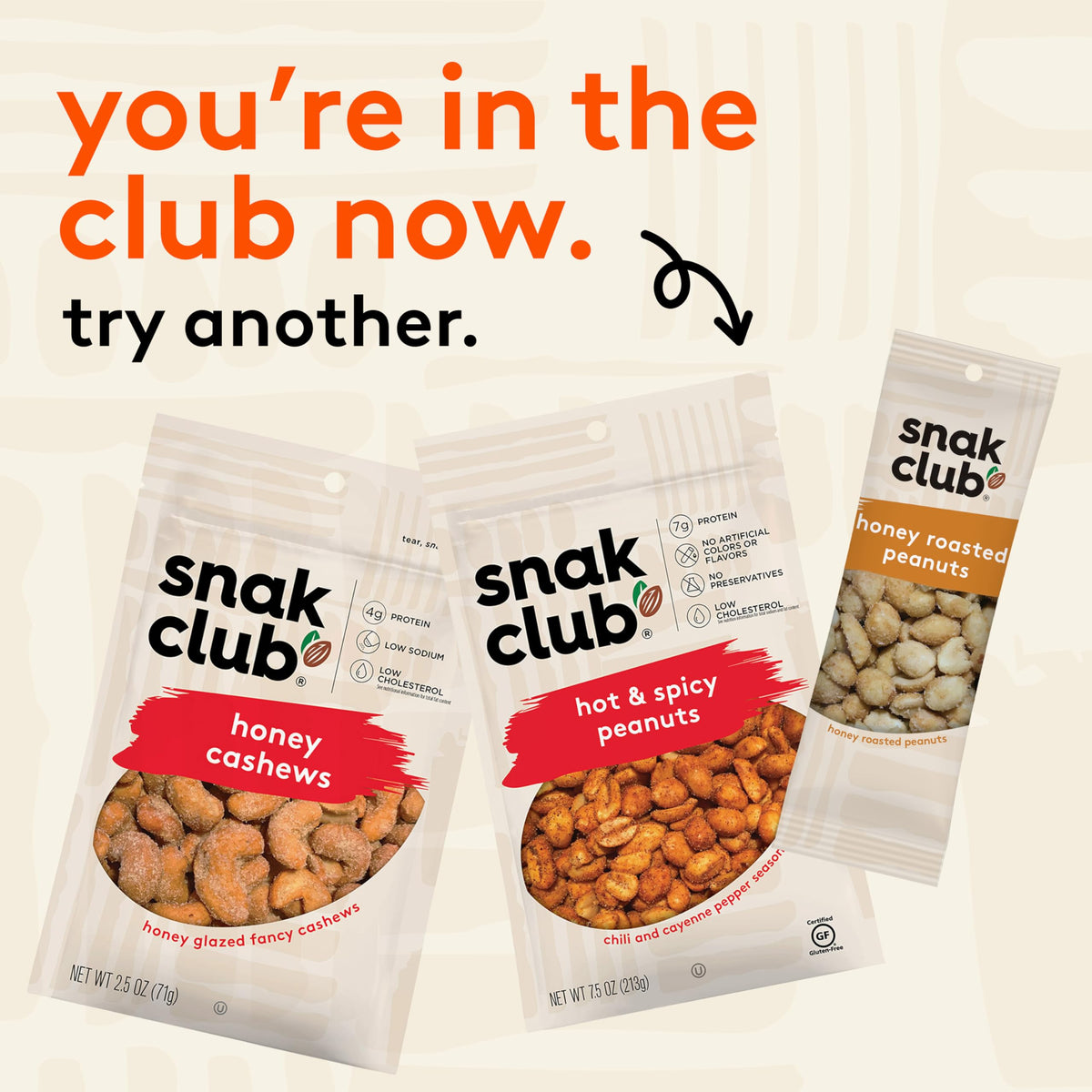 Snak Club Toffee Peanuts on-the-go bag shown with gym bag for quick fueling.