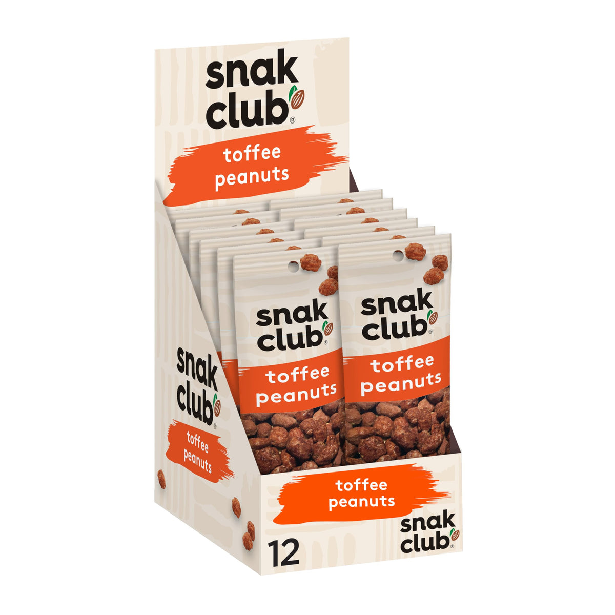 Snak Club Toffee Peanuts pack front shows a convenient 2 oz single-serve snack.