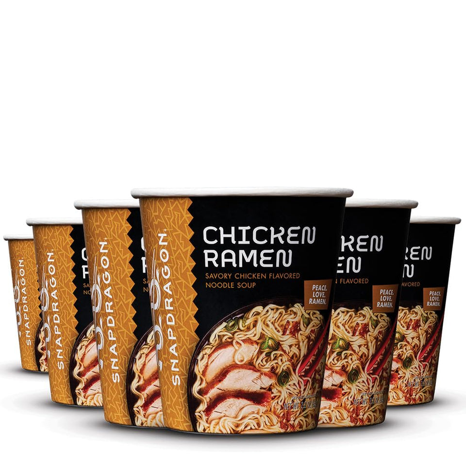 Snapdragon Chicken Ramen Cup packaging showing a convenient ready-to-heat option.