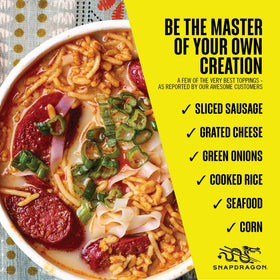 Six-pack of Snapdragon noodle bowls lined up on a counter