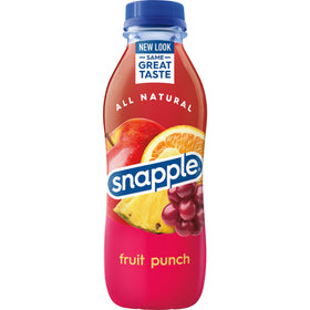 Snapple Fruit Punch bottle label with glossy packaging and real juice emphasis.