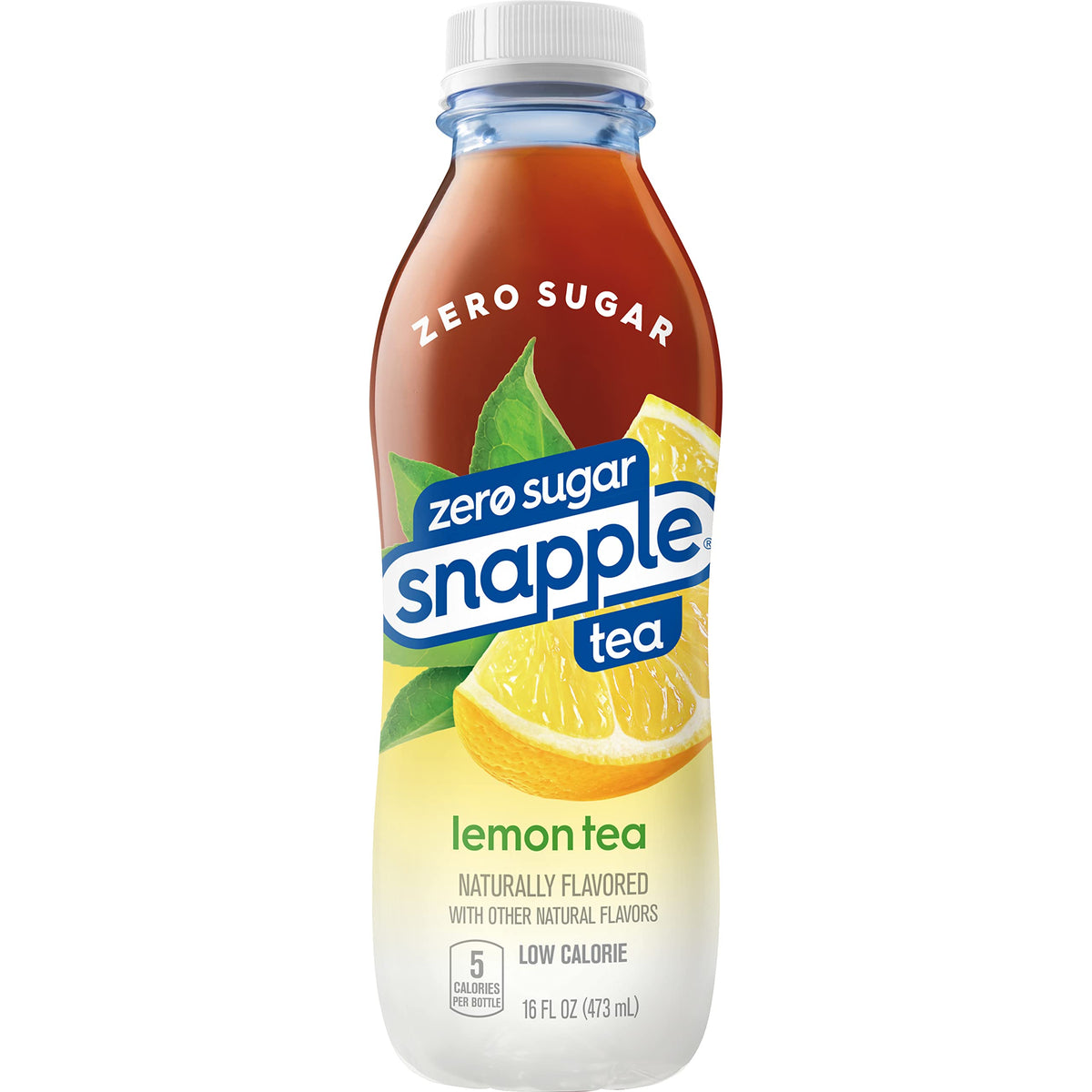Close-up of Snapple Zero Sugar Lemon Tea over ice in a glass