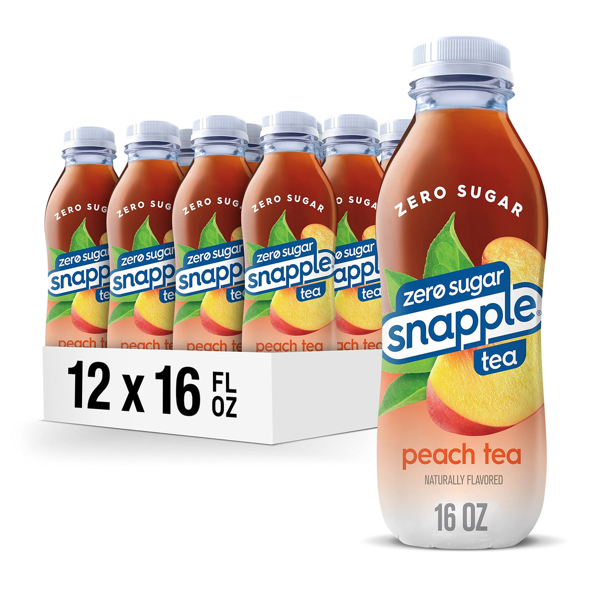 Snapple Zero Sugar Peach Tea bottle-front view, on-the-go refreshment option.