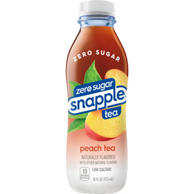 Snapple Zero Sugar Peach Tea label-closeup highlights peach flavor profile.
