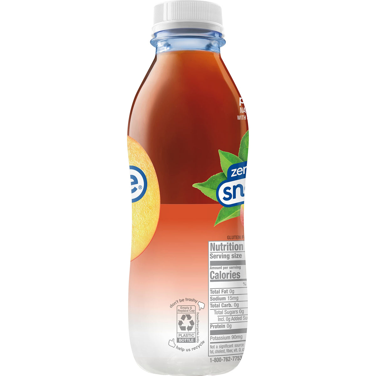 Snapple Zero Sugar Peach Tea pouring into glass suggests easy serving.