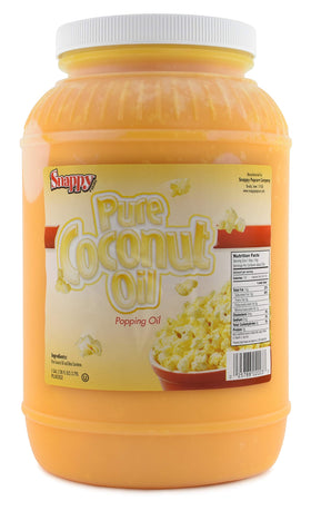 SNAPPY butter flavored coconut oil ready for popcorn machine, enhancing theater-style aroma