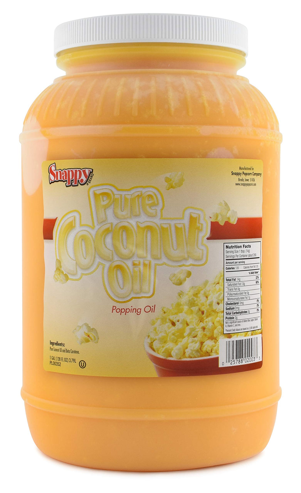 SNAPPY butter flavored coconut oil ready for popcorn machine, enhancing theater-style aroma