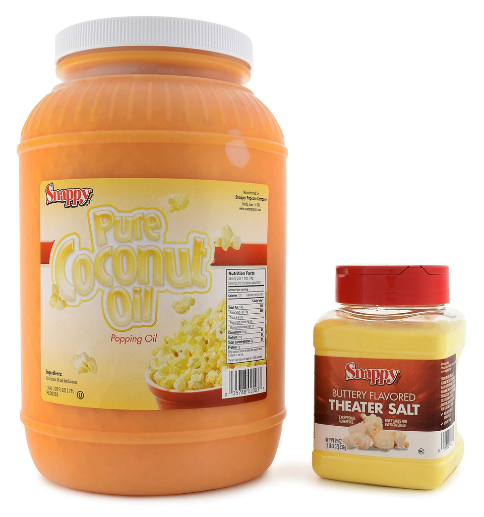 Snappy butter-flavored popcorn kit front view for homemade theater-style popcorn.