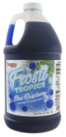 SNAPPY Frosti Tropics blue raspberry slushy pour into glass for quick home refreshment