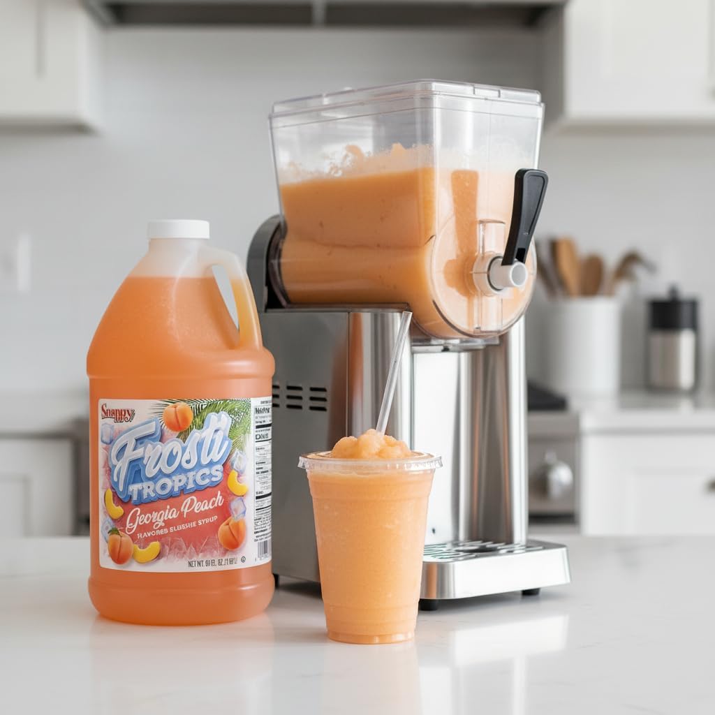 SNAPPY Frosti Tropics Georgia Peach half-gallon-jar convenient party-ready packaging.