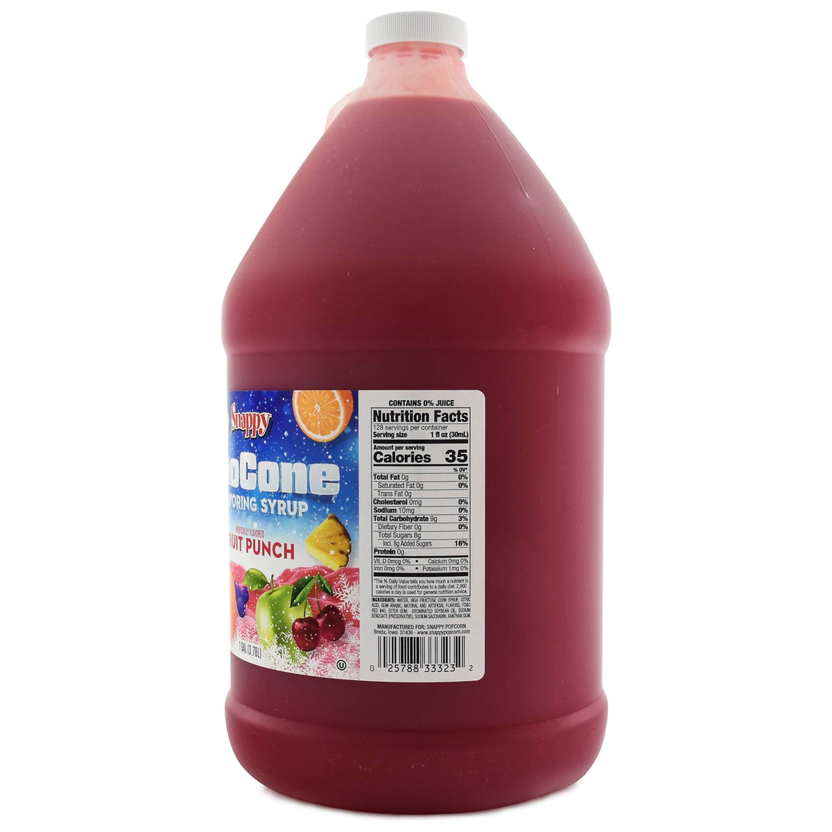 SNAPPY Fruit Punch Sno Cone Syrup 1-gallon jug for on-site, ready-to-use service