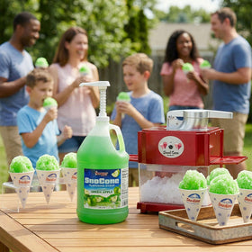 SNAPPY Green Apple Syrup poured over shaved ice for crisp flavor
