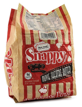 SNAPPY Movie Theater Butter popcorn bag front for at-home cinema experience