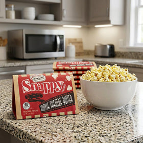SNAPPY Movie Theater Butter popcorn bag in microwave, ready quickly for snack time