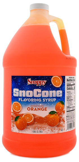 SNAPPY Orange Sno Cone Syrup bottle ready to pour for vibrant shaved ice