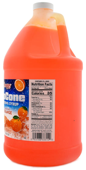 SNAPPY Orange Sno Cone Syrup being poured for consistent flavor