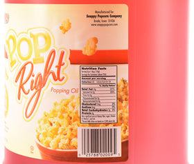 SNAPPY Pop Rite oil bottle highlighting versatile use with popcorn machines.