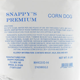 Snappy Premium Corn Dog Mix batter cling shows even coating on hot dogs.