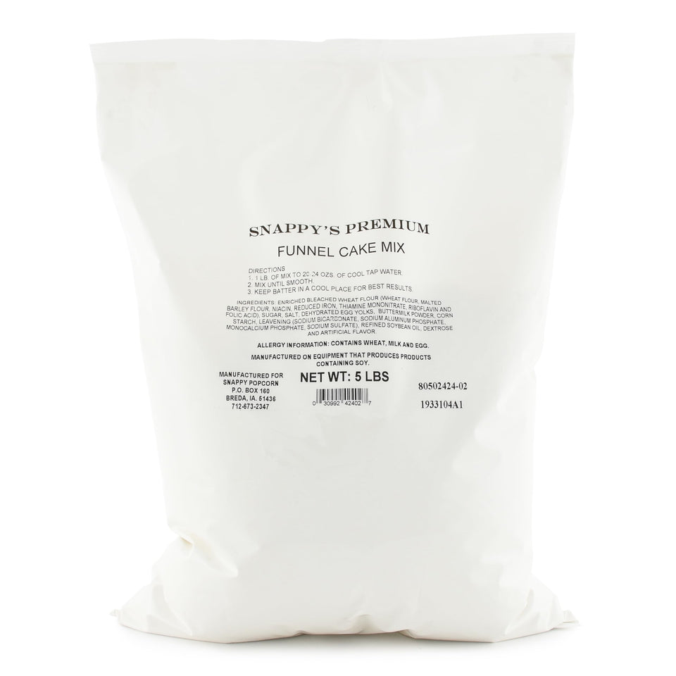 Snappy Premium Funnel Cake Mix 5 lb bag ready for concessions at events.